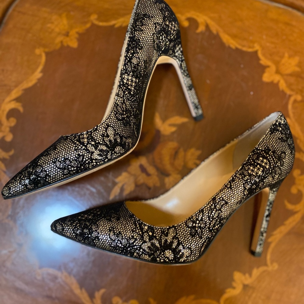 Ivanka Trump Gold & Black fabric High Heels